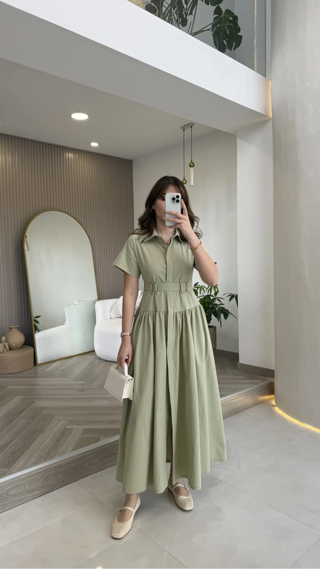 Cull Kemerli Poplin Elbise - Çağla - Kod: 70003