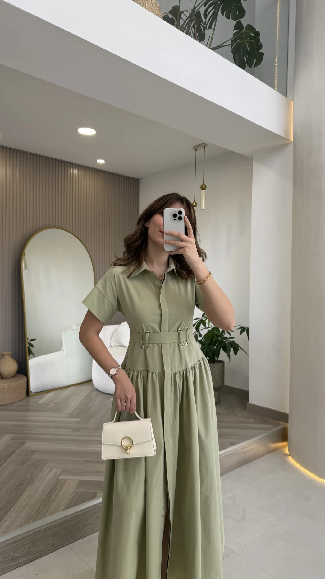 Cull Kemerli Poplin Elbise - Çağla - Kod: 70003