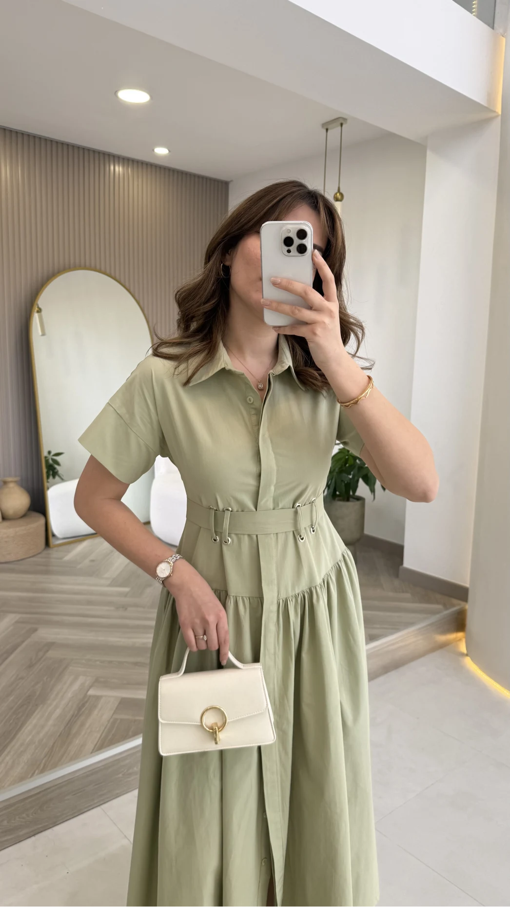 Cull Kemerli Poplin Elbise - Çağla - Kod: 70003