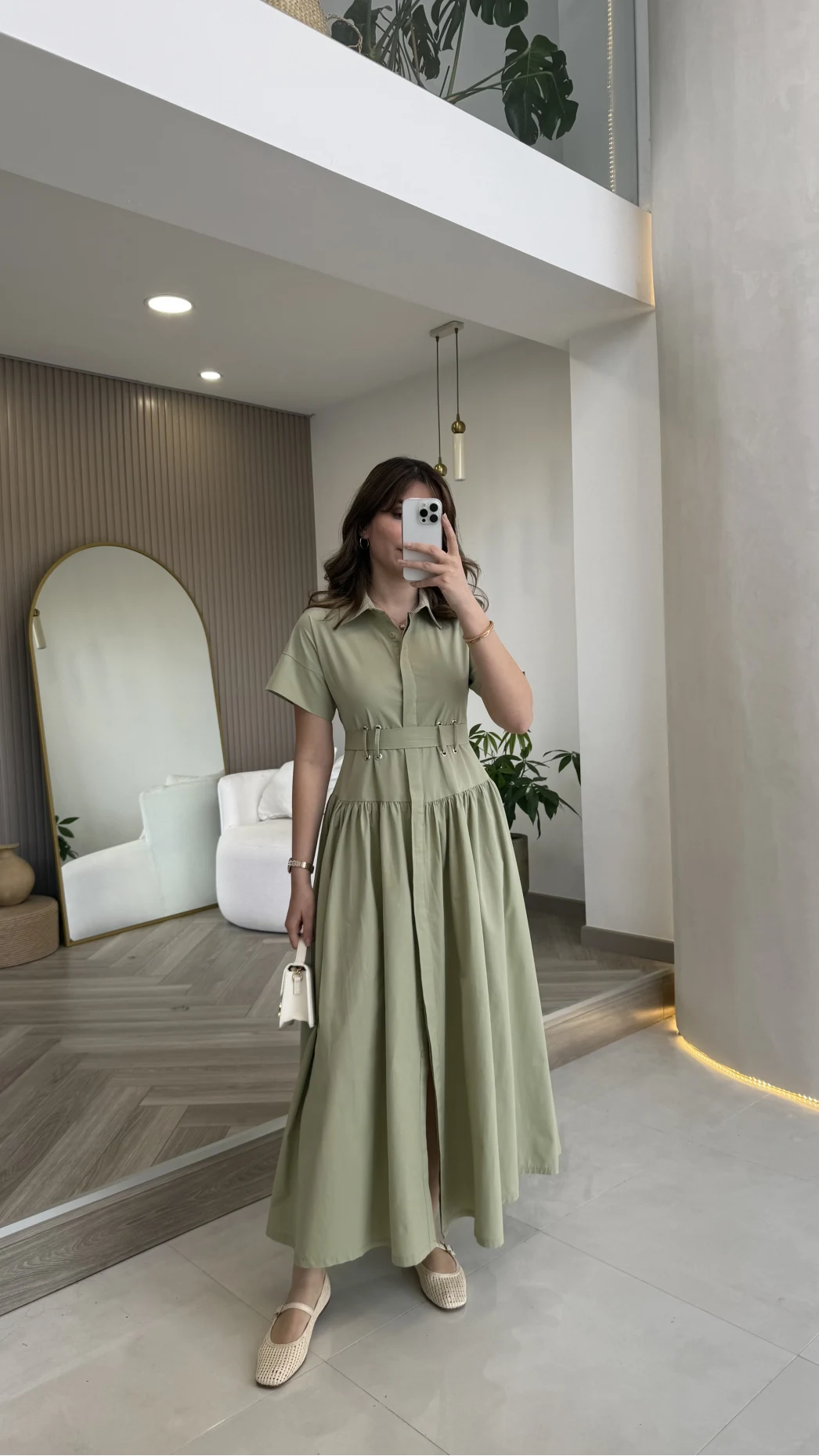 Cull Kemerli Poplin Elbise - Çağla - Kod: 70003