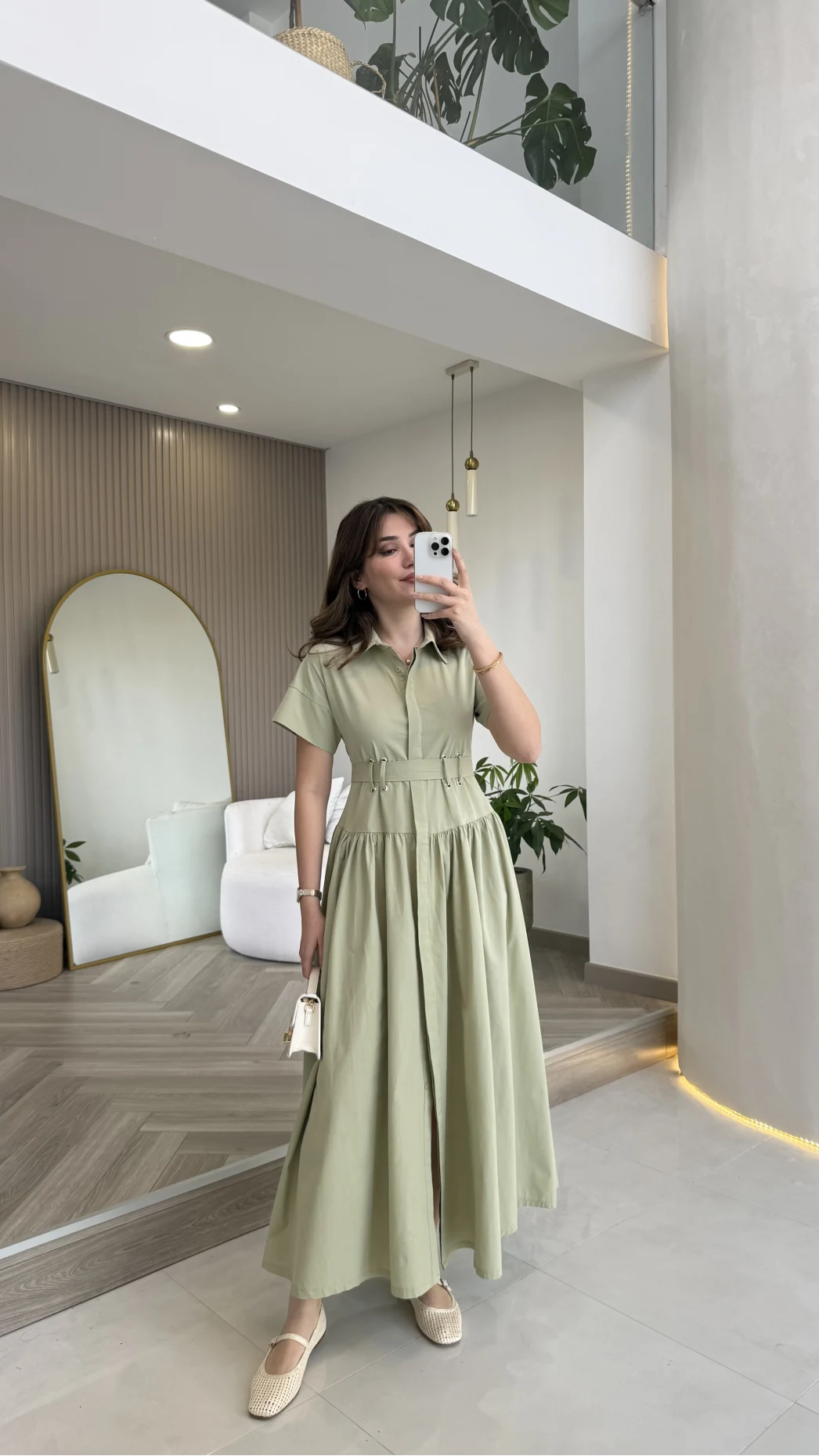 Cull Kemerli Poplin Elbise - Çağla - Kod: 70003