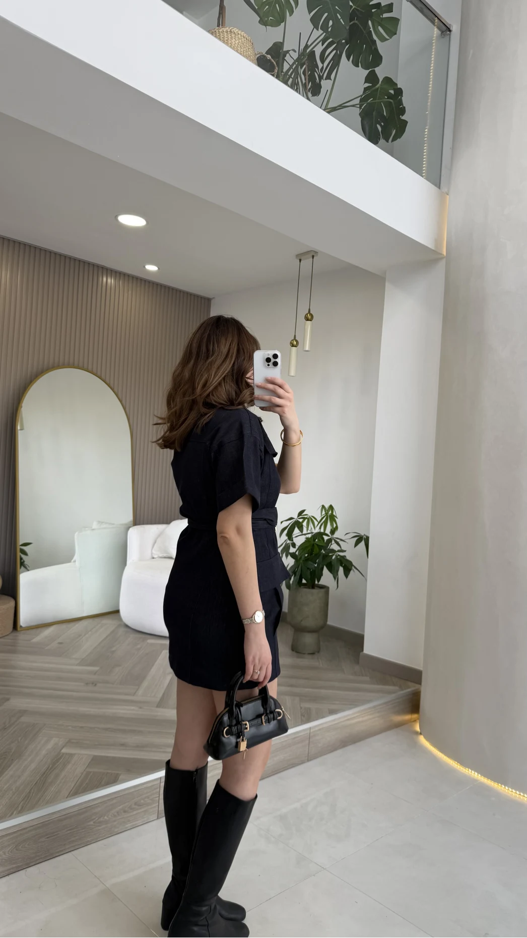 Gold Kemerli Safari Denim Elbise - Lacivert - Kod: 260806