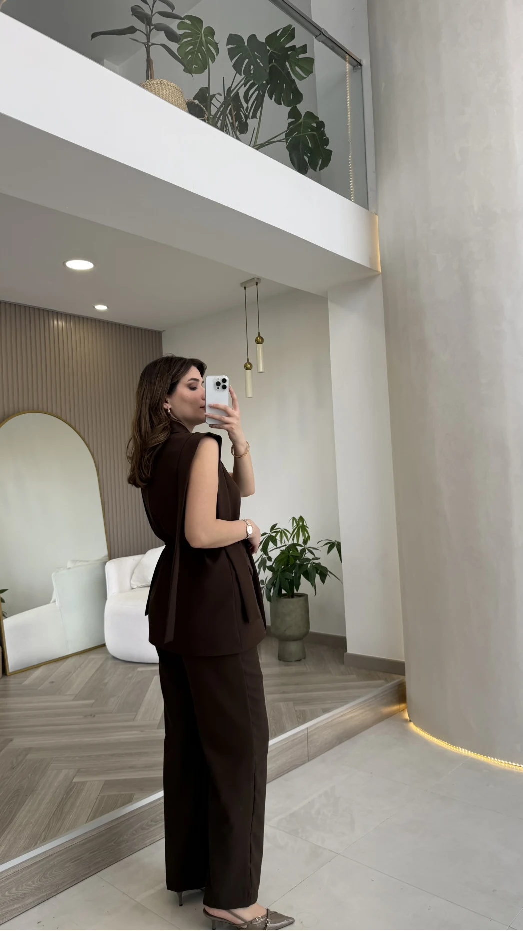 Napolı Omuz Detay Bağcıklı Yelek Takım - Kahverengi - Kod: 8005