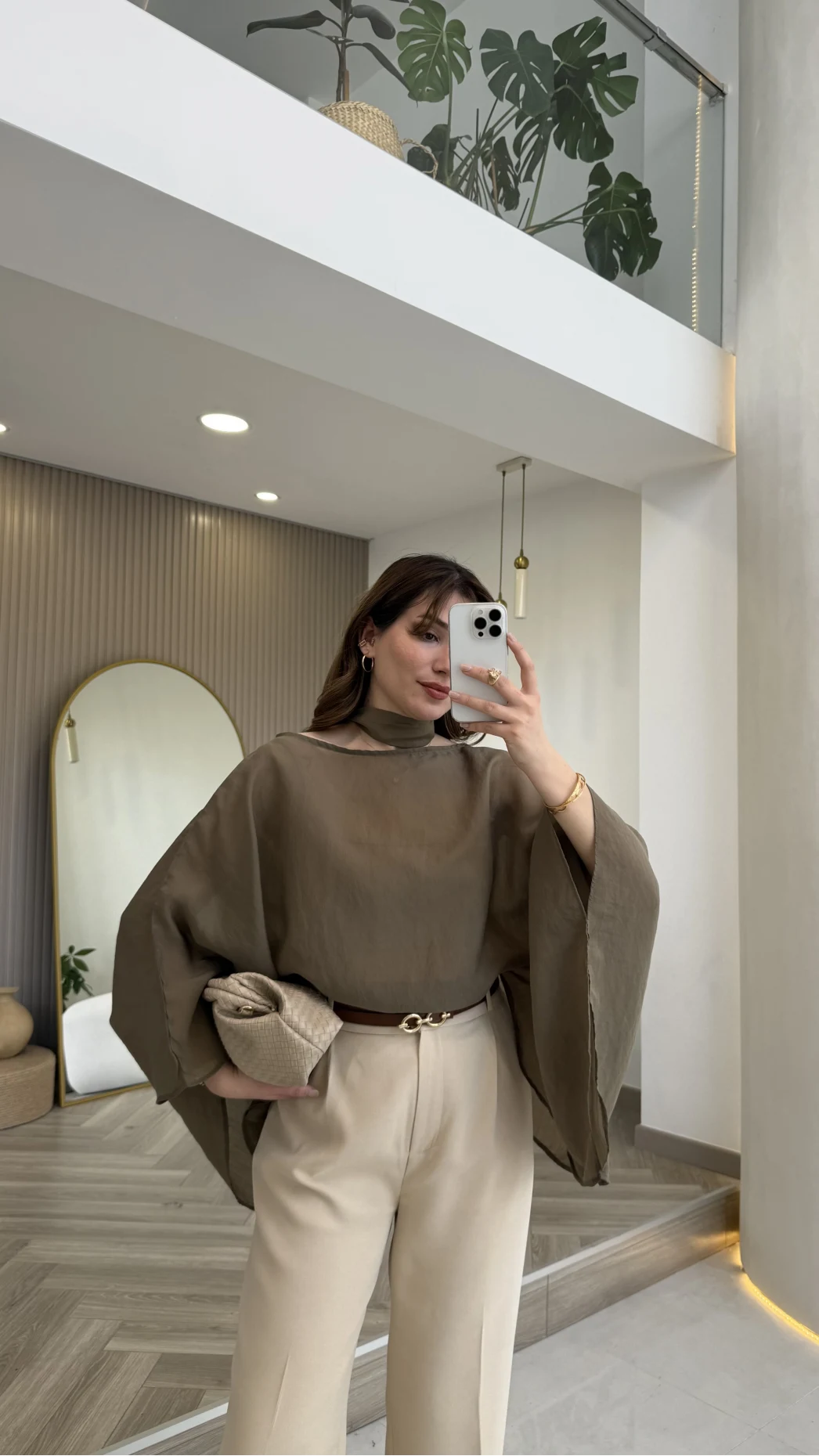 Yarasa Kol Kuşaklı Tül Bluz - Haki - Kod: 1670