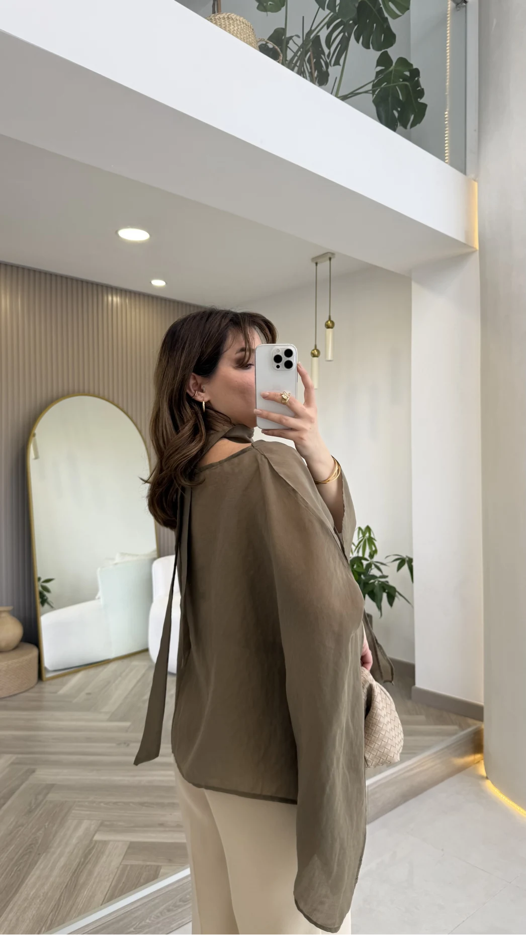 Yarasa Kol Kuşaklı Tül Bluz - Haki - Kod: 1670