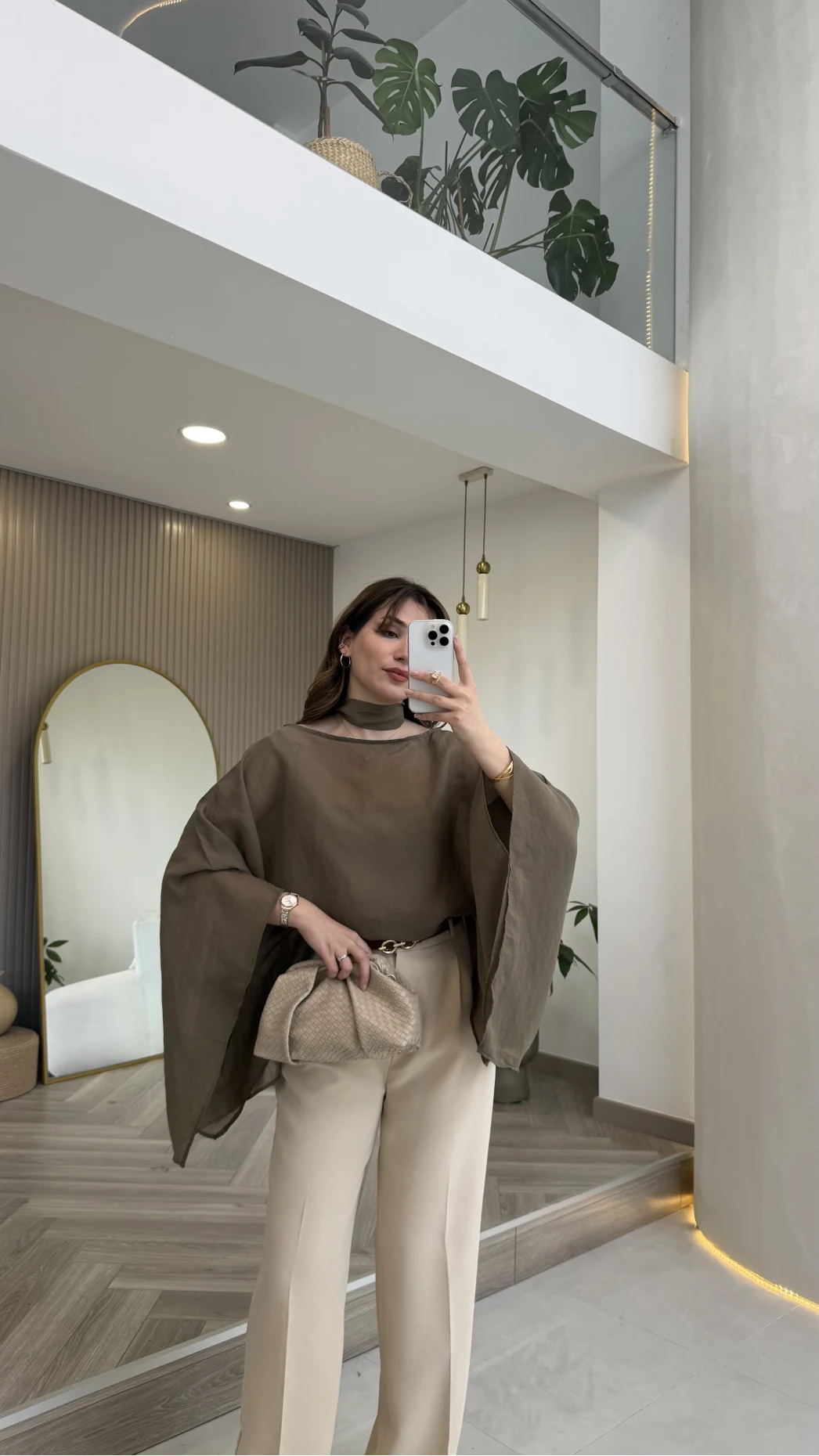 Yarasa Kol Kuşaklı Tül Bluz - Haki - Kod: 1670