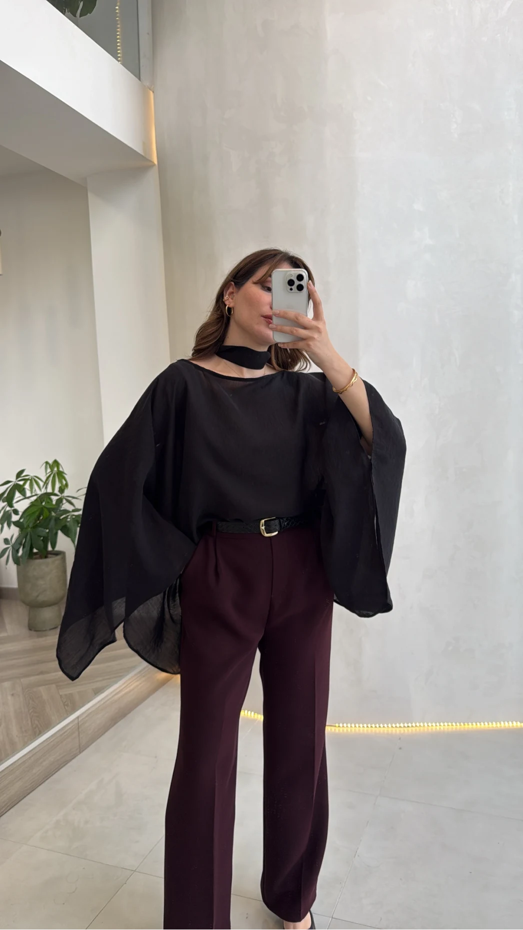 Yarasa Kol Kuşaklı Tül Bluz - Siyah - Kod: 1670