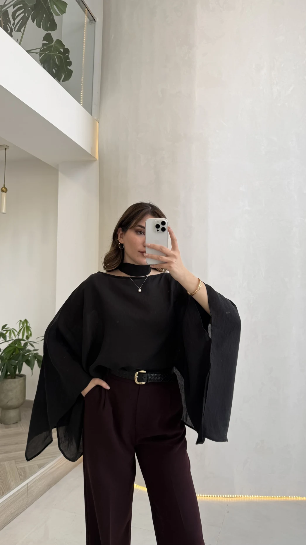 Yarasa Kol Kuşaklı Tül Bluz - Siyah - Kod: 1670