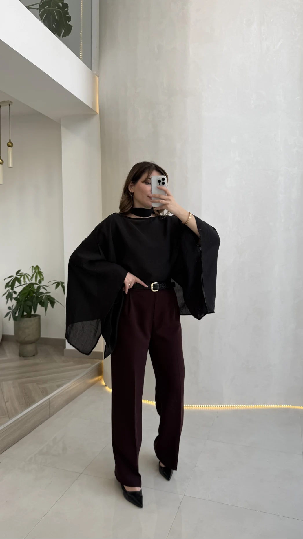 Kumaş Palazzo Pantolon - Mürdüm - Kod: 3879