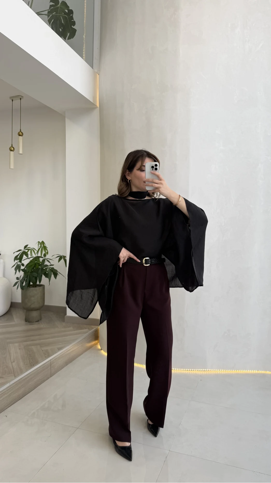 Kumaş Palazzo Pantolon - Mürdüm - Kod: 3879