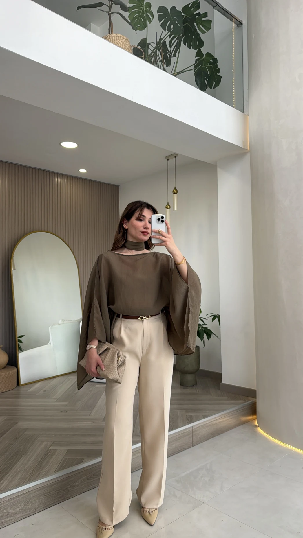 Kumaş Palazzo Pantolon - Taş - Kod: 3879