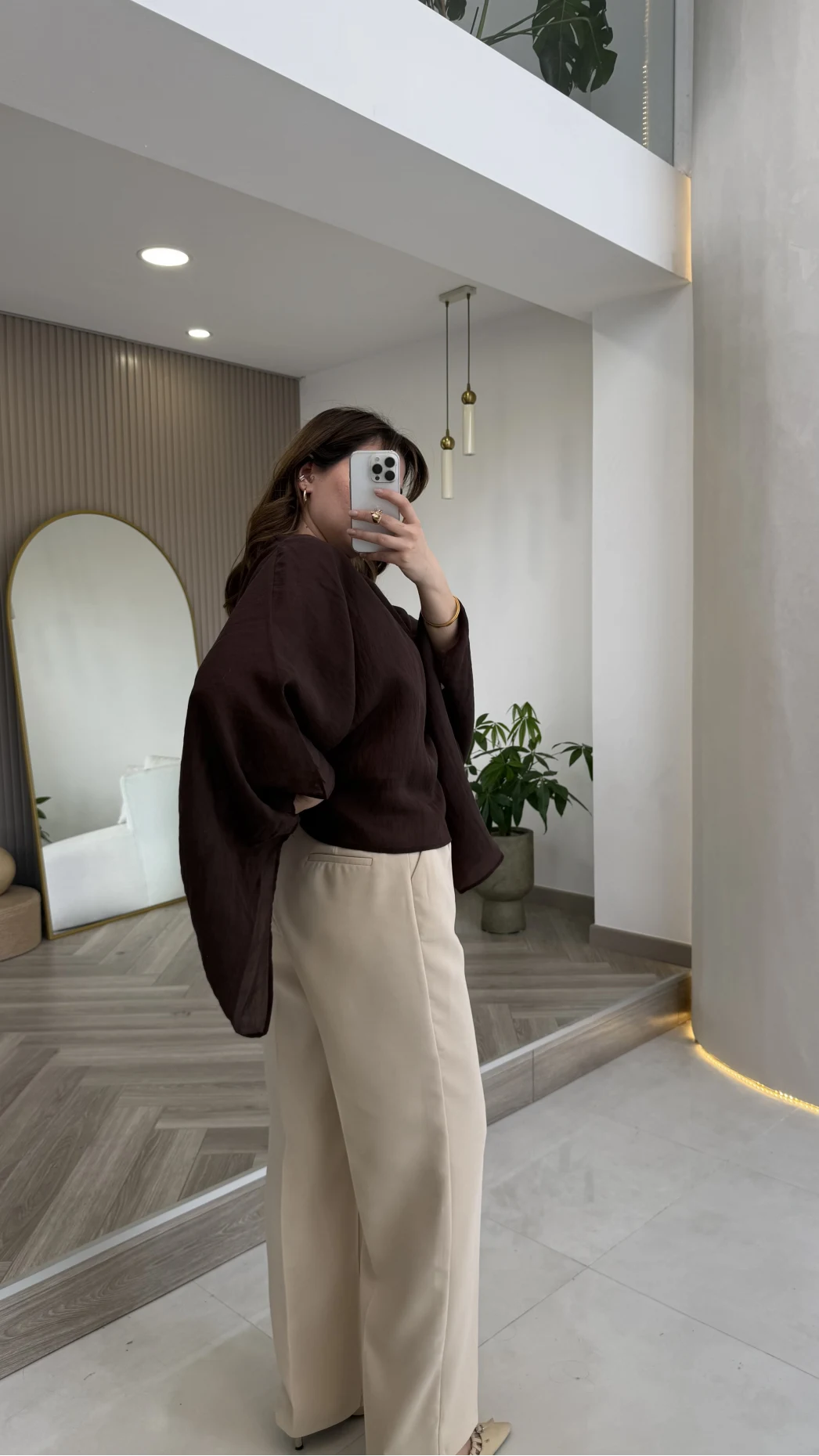 Kumaş Palazzo Pantolon - Taş - Kod: 3879