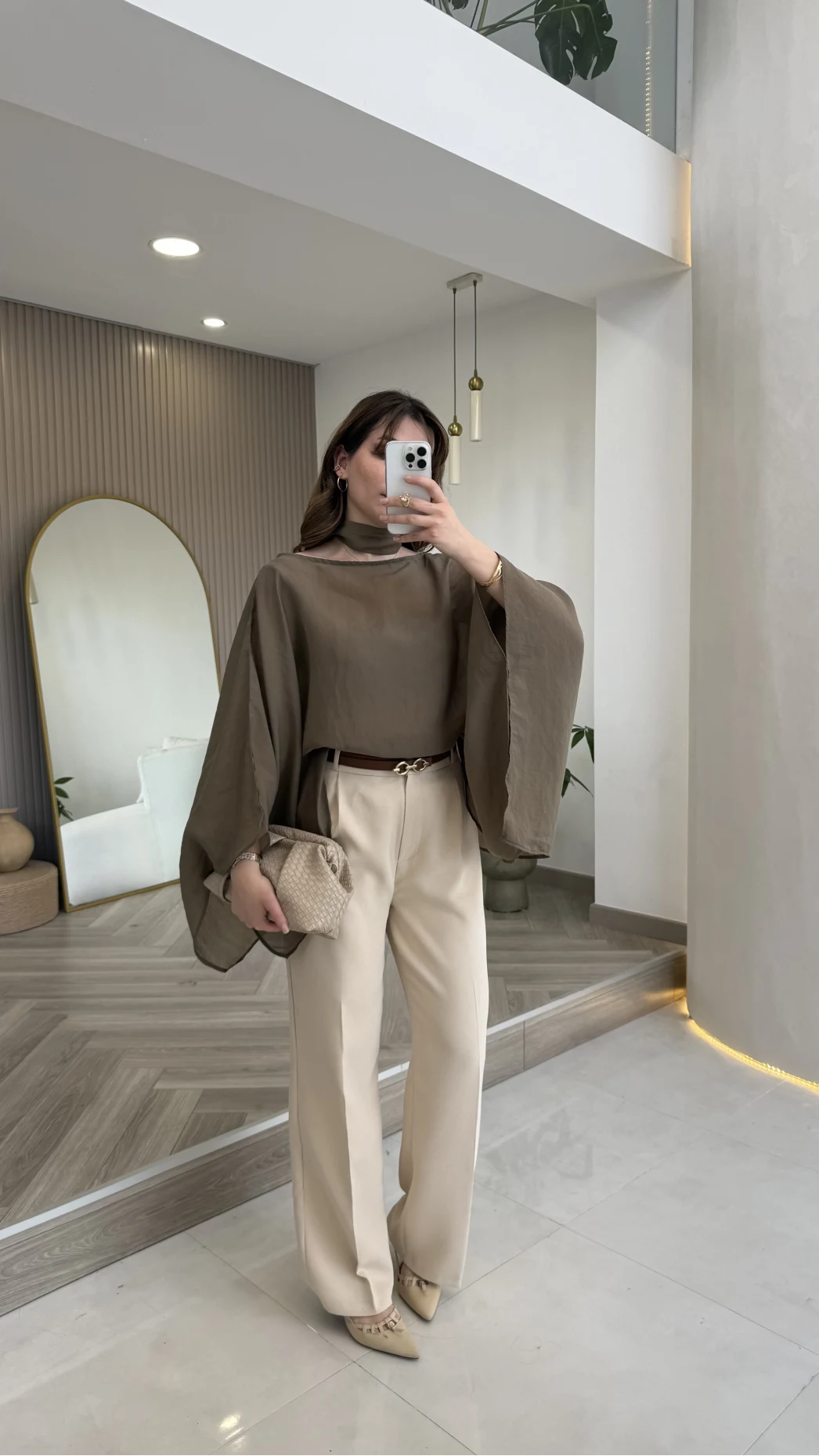 Kumaş Palazzo Pantolon - Taş - Kod: 3879