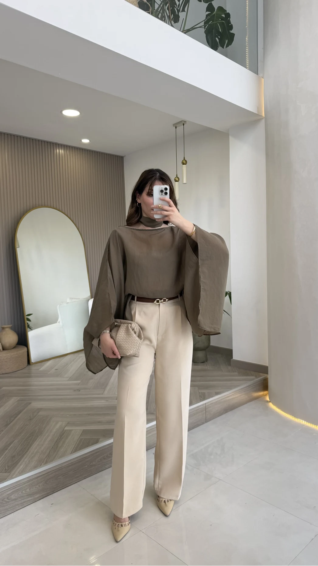 Kumaş Palazzo Pantolon - Taş - Kod: 3879