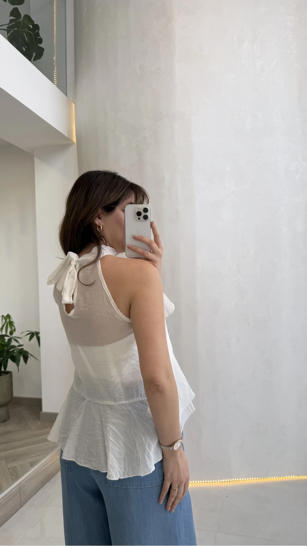 Halter Yaka Volanlı Transparan Bluz - Ekru - Kod: 5390