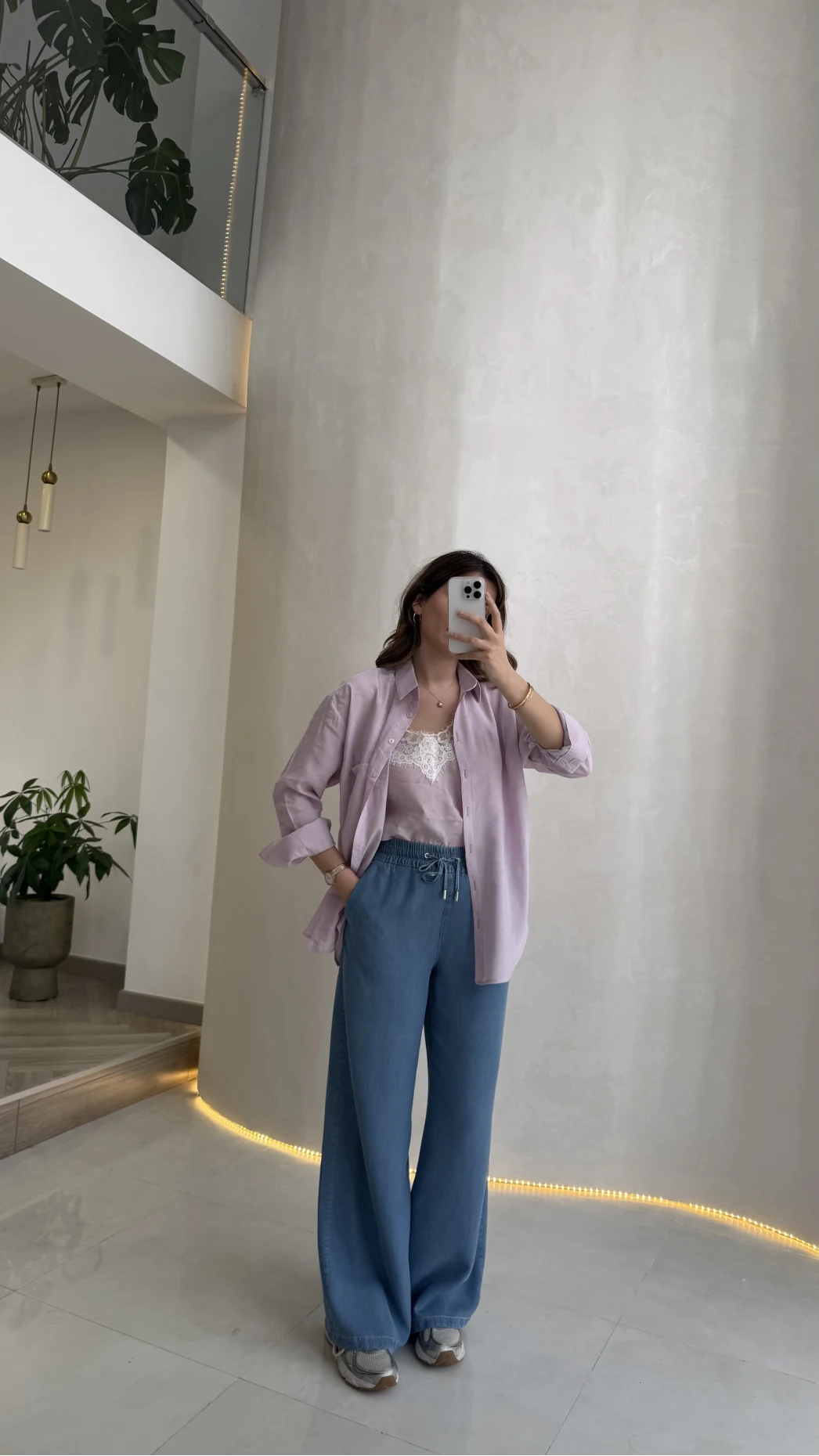 İçi Askılı Dantel Detaylı Gömlek - Lila - Kod: 2209