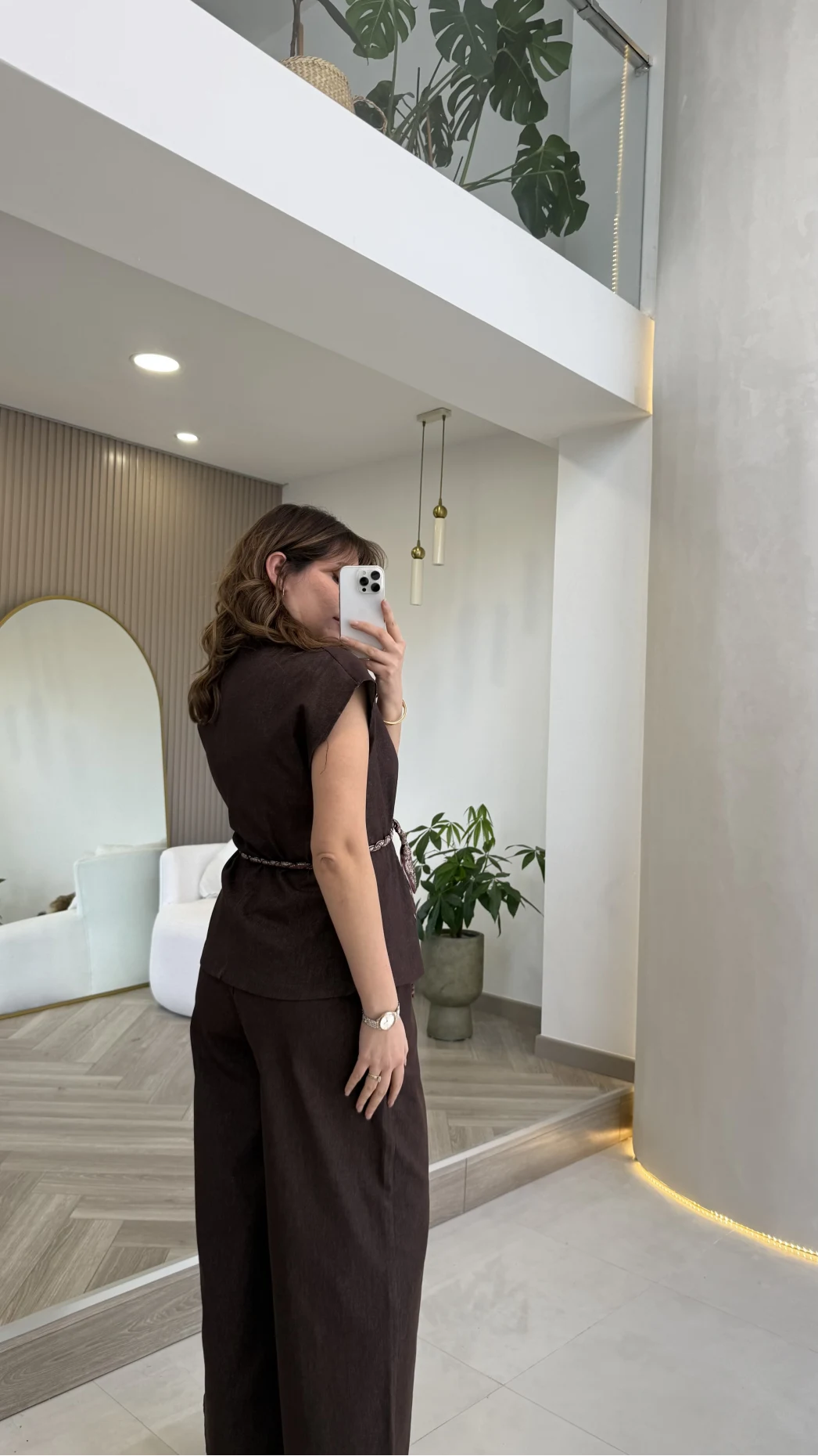 Ent Kemerli Kot Yelek Pantolon Takım - Kahverengi - Kod: 9415