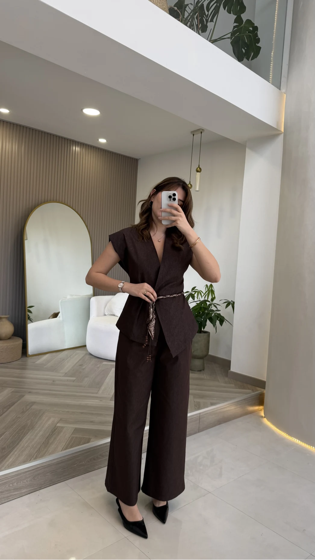 Ent Kemerli Kot Yelek Pantolon Takım - Kahverengi - Kod: 9415