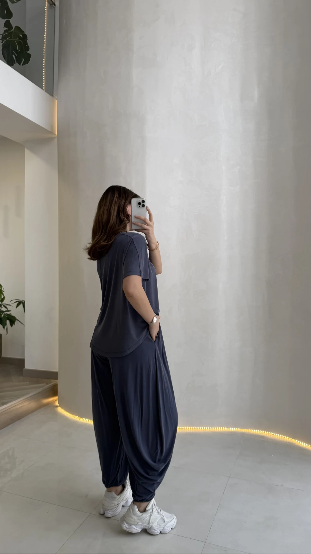 Pamuk Kumaş T-shirt Pantolon Takım - Lacivert - Kod: 51149