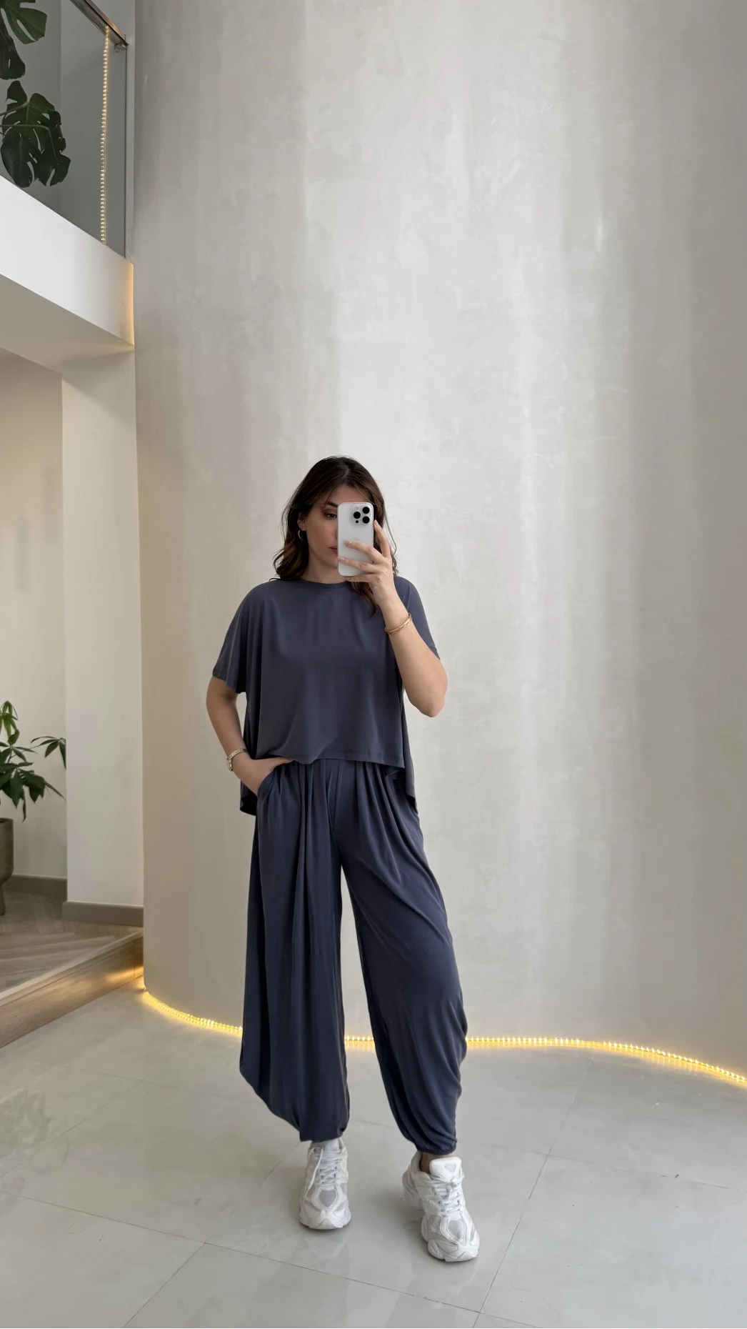 Pamuk Kumaş T-shirt Pantolon Takım - Lacivert - Kod: 51149