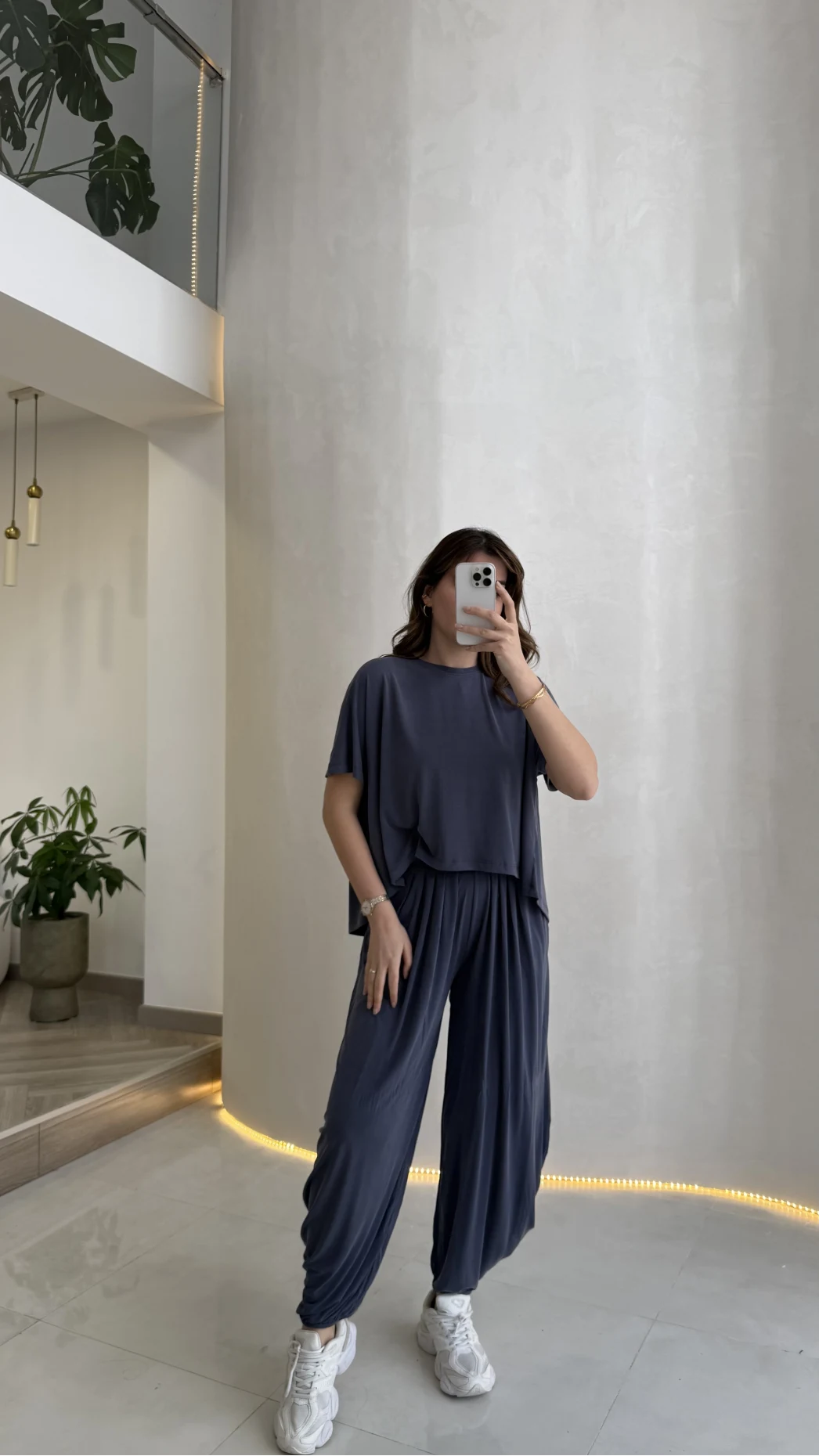 Pamuk Kumaş T-shirt Pantolon Takım - Lacivert - Kod: 51149