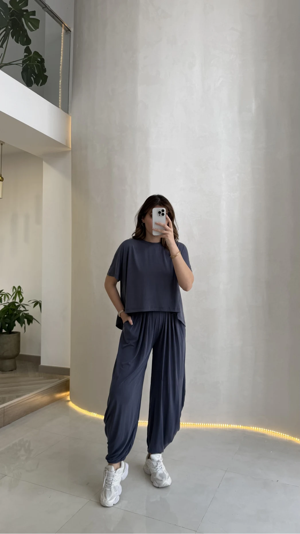 Pamuk Kumaş T-shirt Pantolon Takım - Lacivert - Kod: 51149