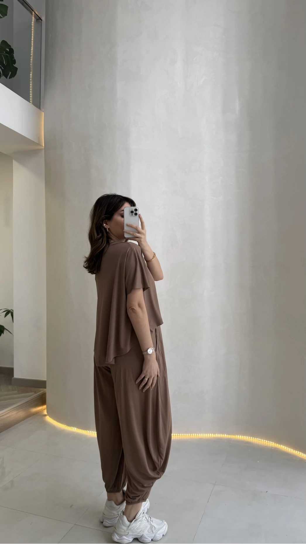 Pamuk Kumaş T-shirt Pantolon Takım - Kahve - Kod: 51149