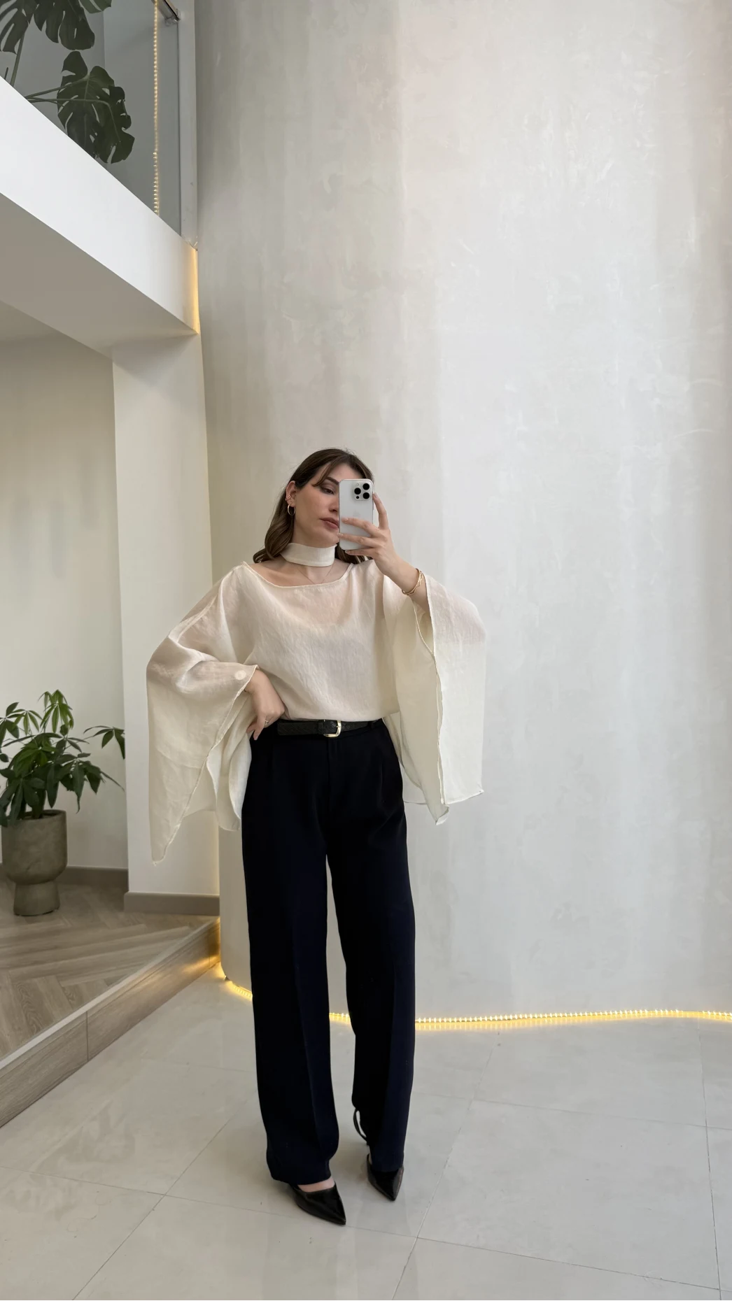 Kumaş Palazzo Pantolon - Lacivert - Kod: 3879