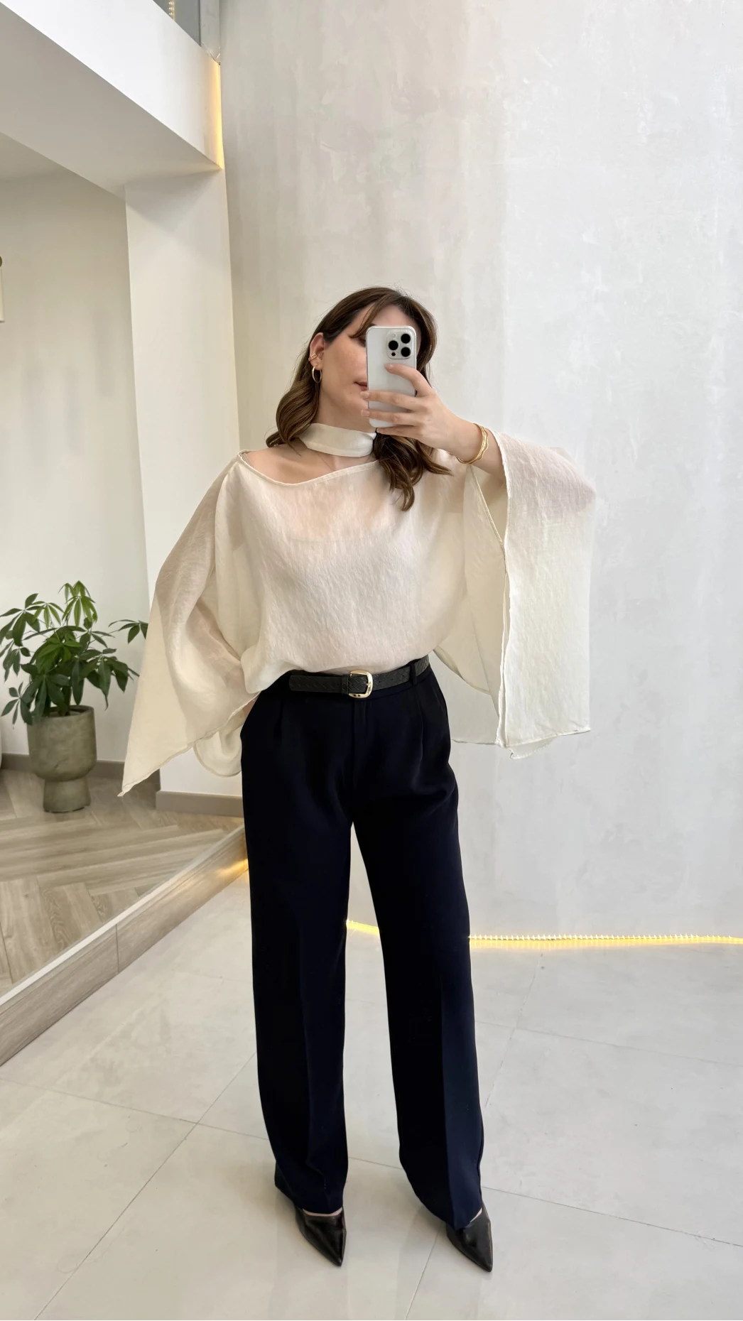 Kumaş Palazzo Pantolon - Lacivert - Kod: 3879