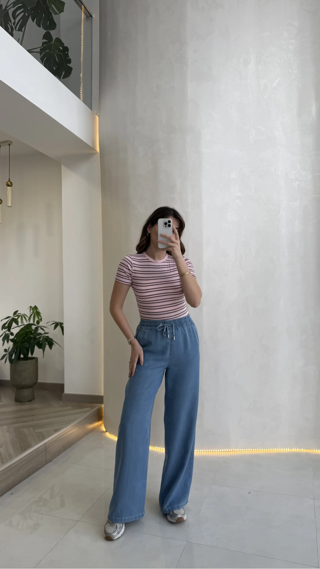 Bordo Çizgili Pembe Kısa Kol T-shirt - Kod: 6962