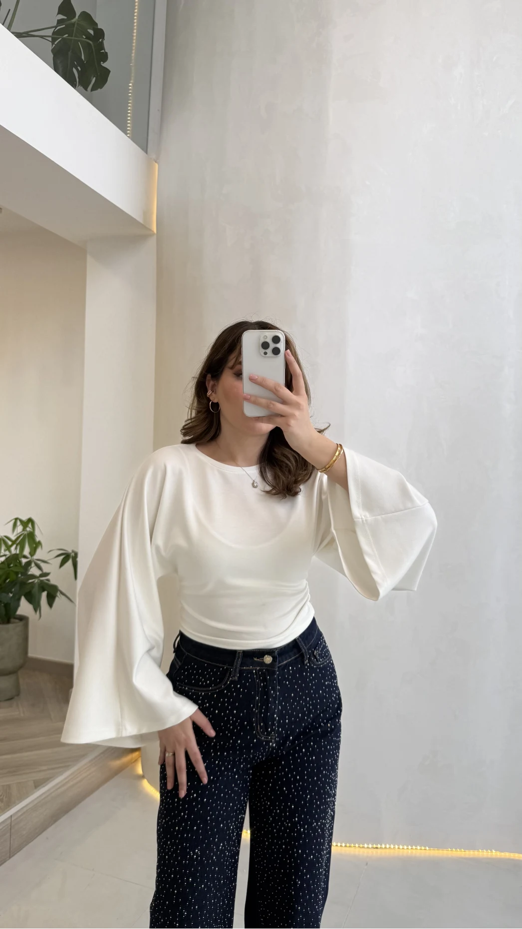 Bol Kol Beli Büzgü Detay Crop Bluz - Ekru - Kod: 1093