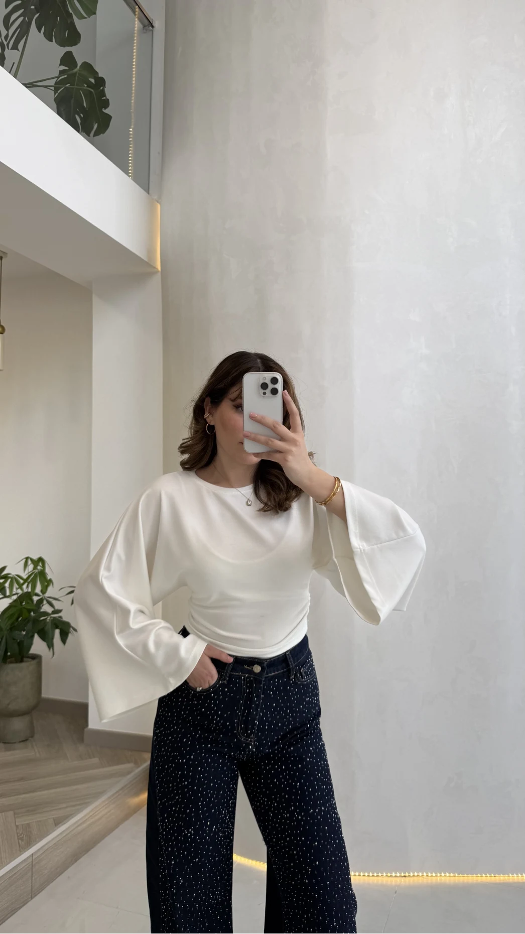 Bol Kol Beli Büzgü Detay Crop Bluz - Ekru - Kod: 1093