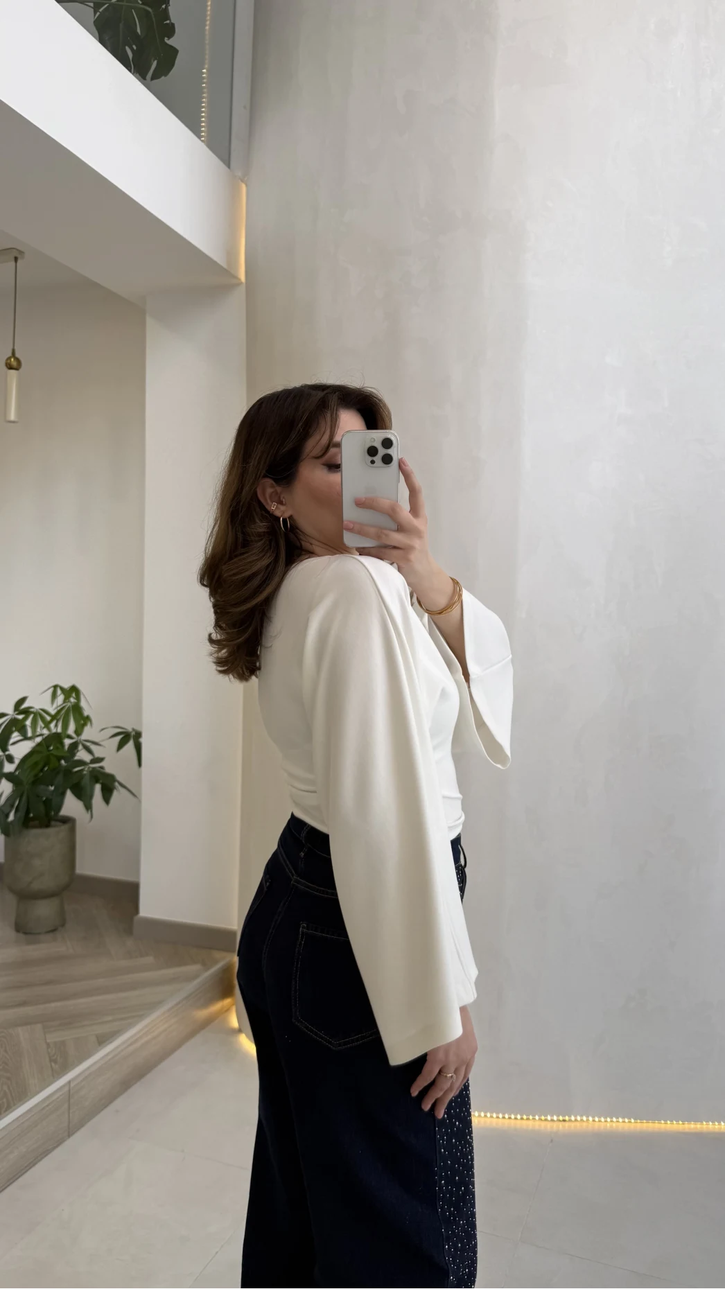 Bol Kol Beli Büzgü Detay Crop Bluz - Ekru - Kod: 1093