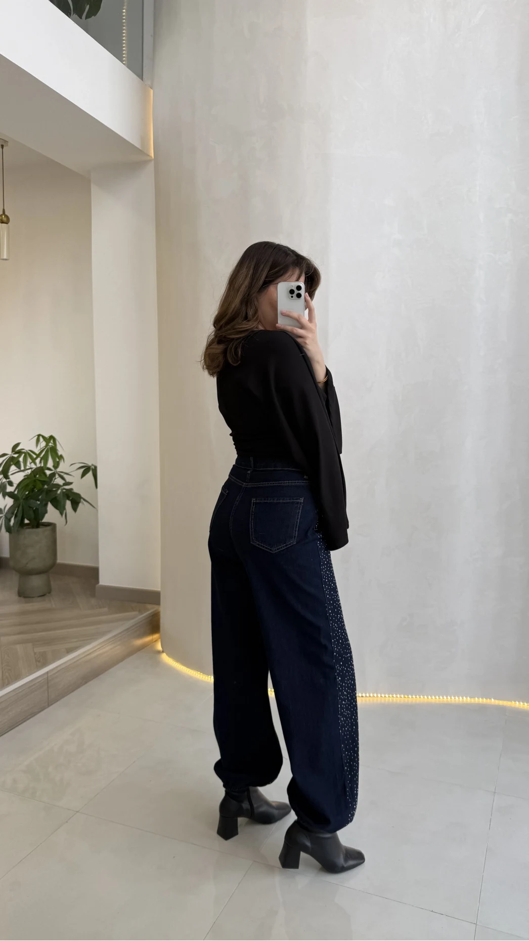 Bol Kol Beli Büzgü Detay Crop Bluz - Siyah - Kod: 1093