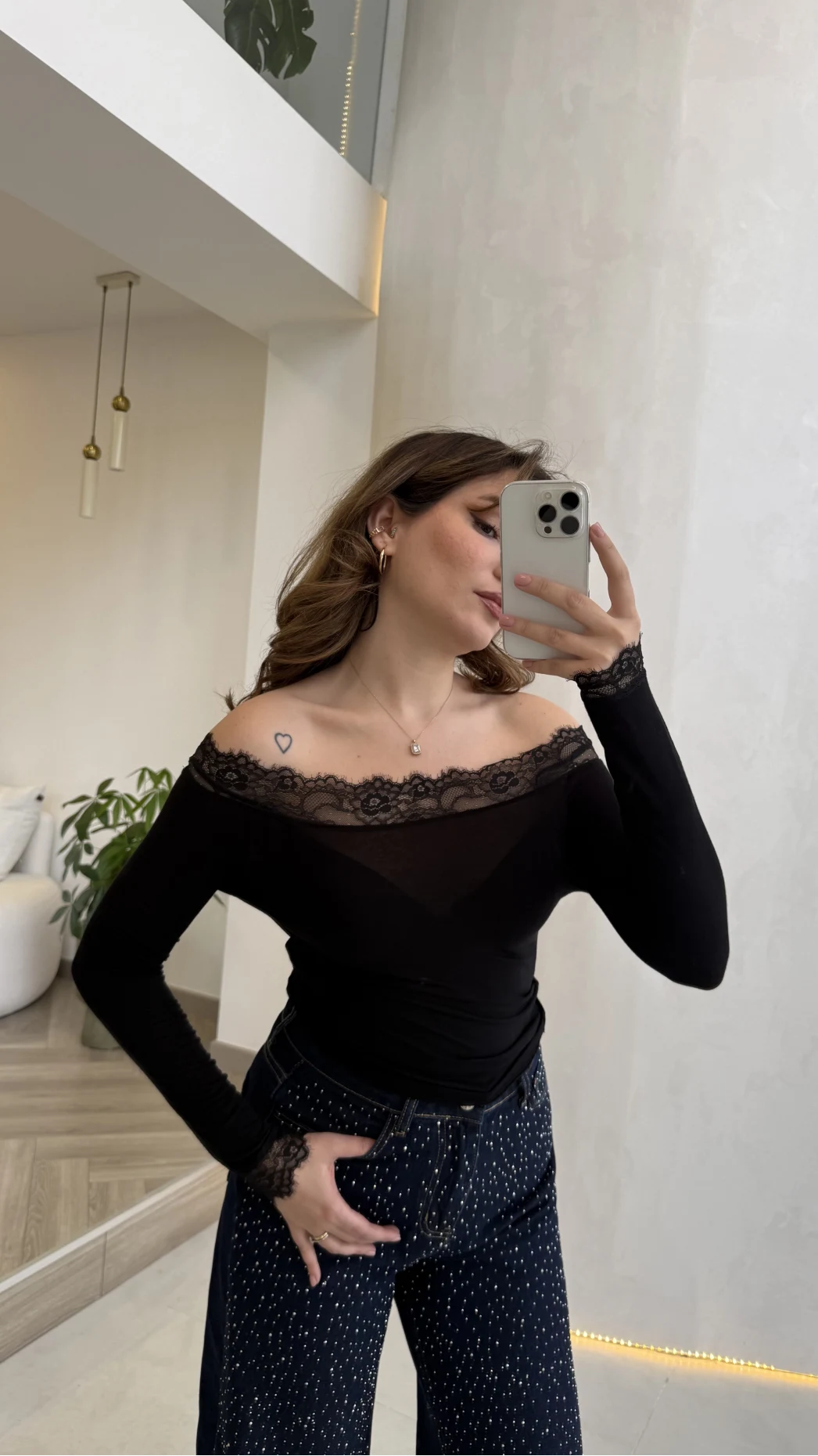 Dantelli Madonna Yaka Body - Siyah - Kod: 5065