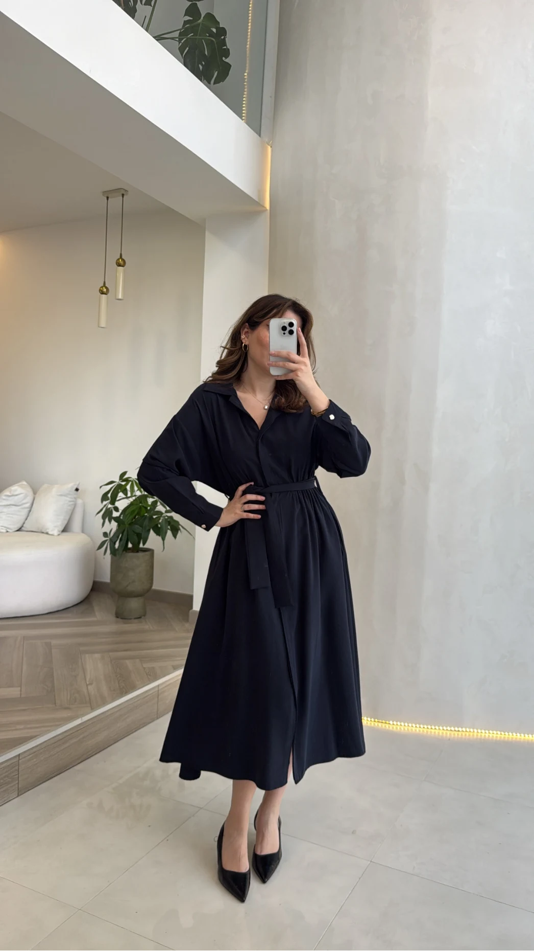 Colosseum Kuşaklı Beli Lastik Detay Düğmeli Elbise - Lacivert - Kod: 3079