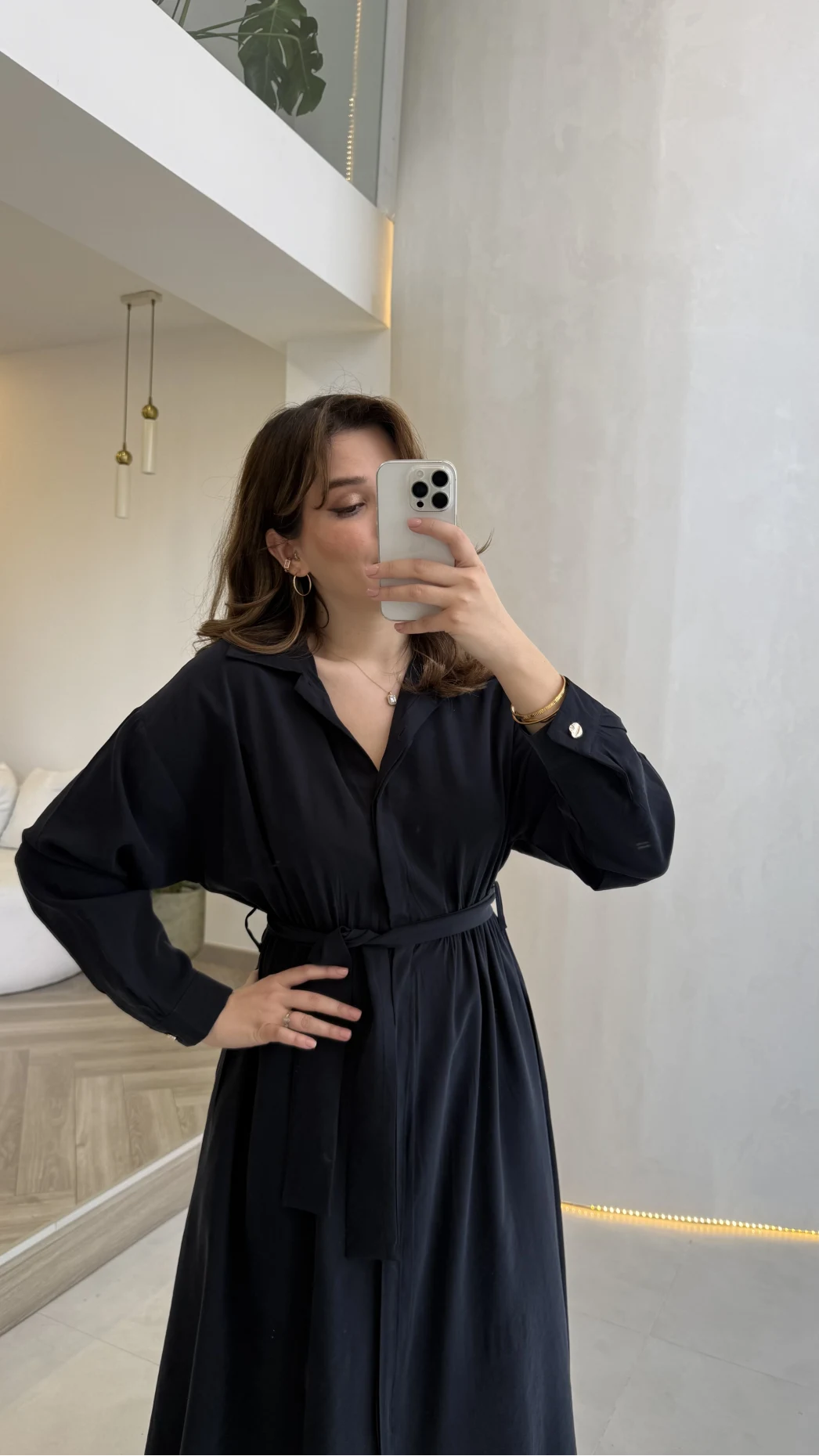 Colosseum Kuşaklı Beli Lastik Detay Düğmeli Elbise - Lacivert - Kod: 3079