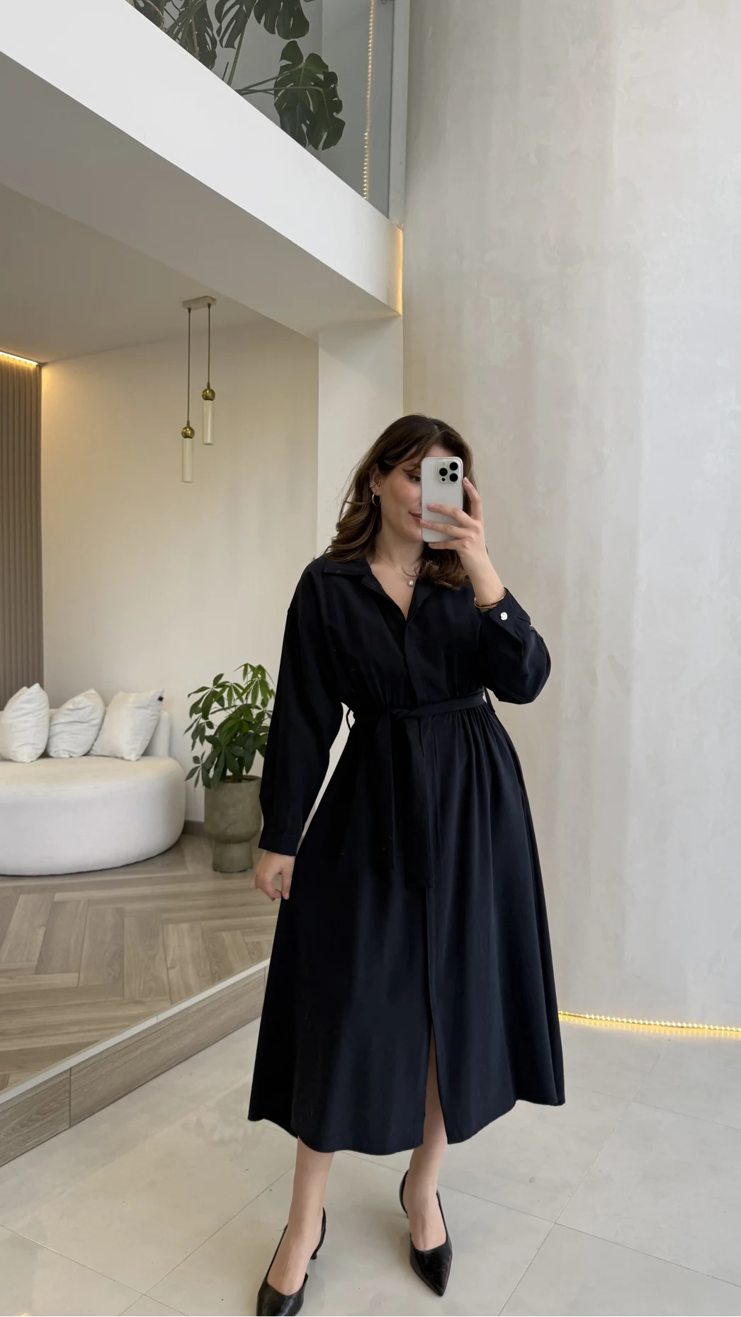 Colosseum Kuşaklı Beli Lastik Detay Düğmeli Elbise - Lacivert - Kod: 3079