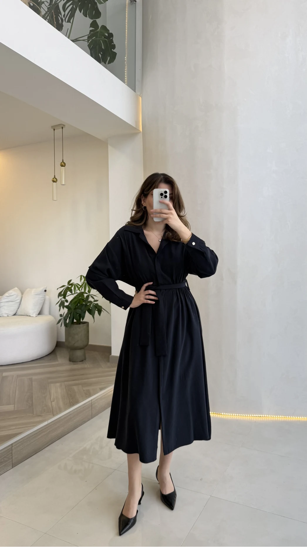 Colosseum Kuşaklı Beli Lastik Detay Düğmeli Elbise - Lacivert - Kod: 3079