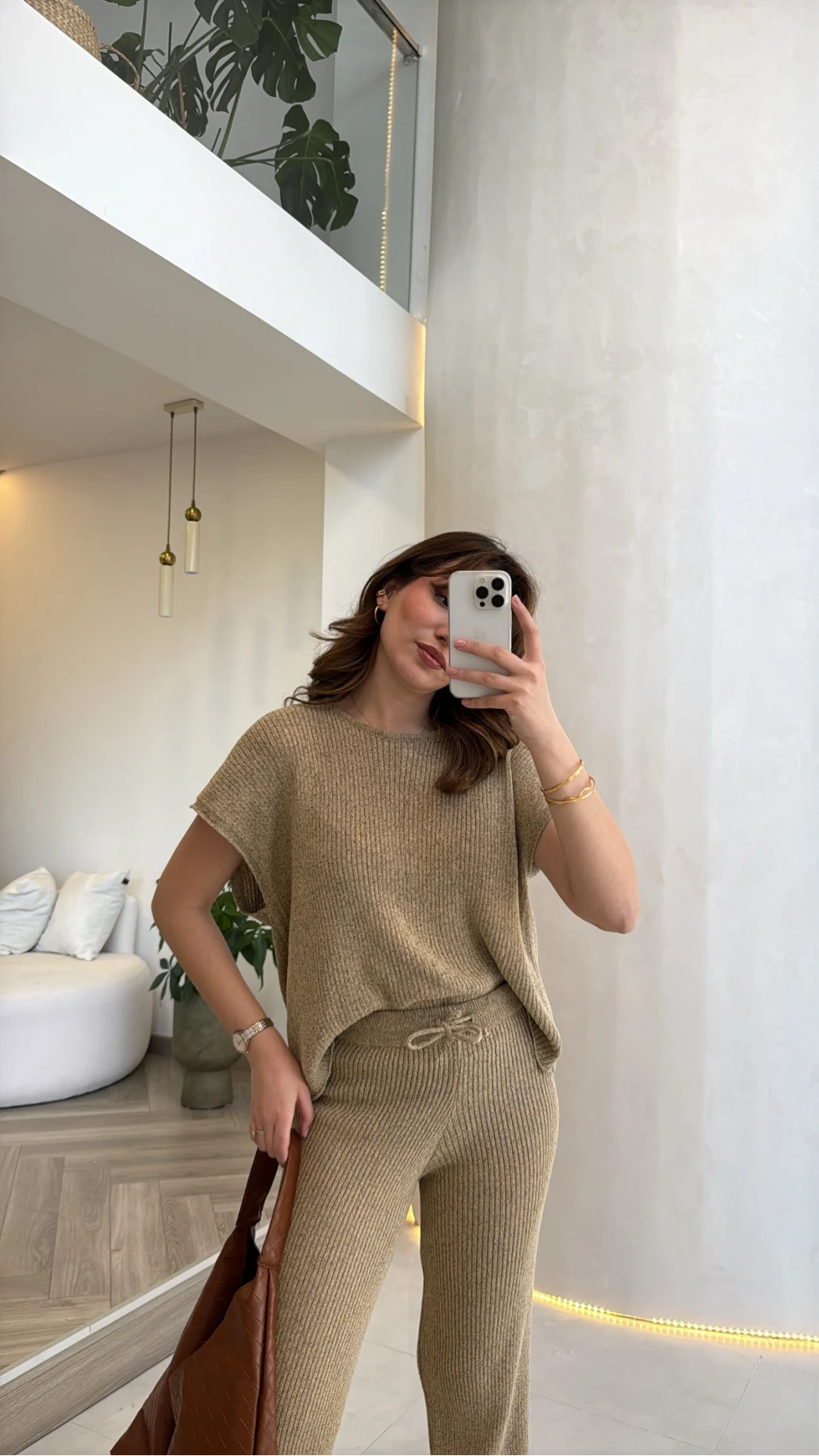 Yarım Kol Triko Takım - Bej Vizon Tonları - Kod: 2613