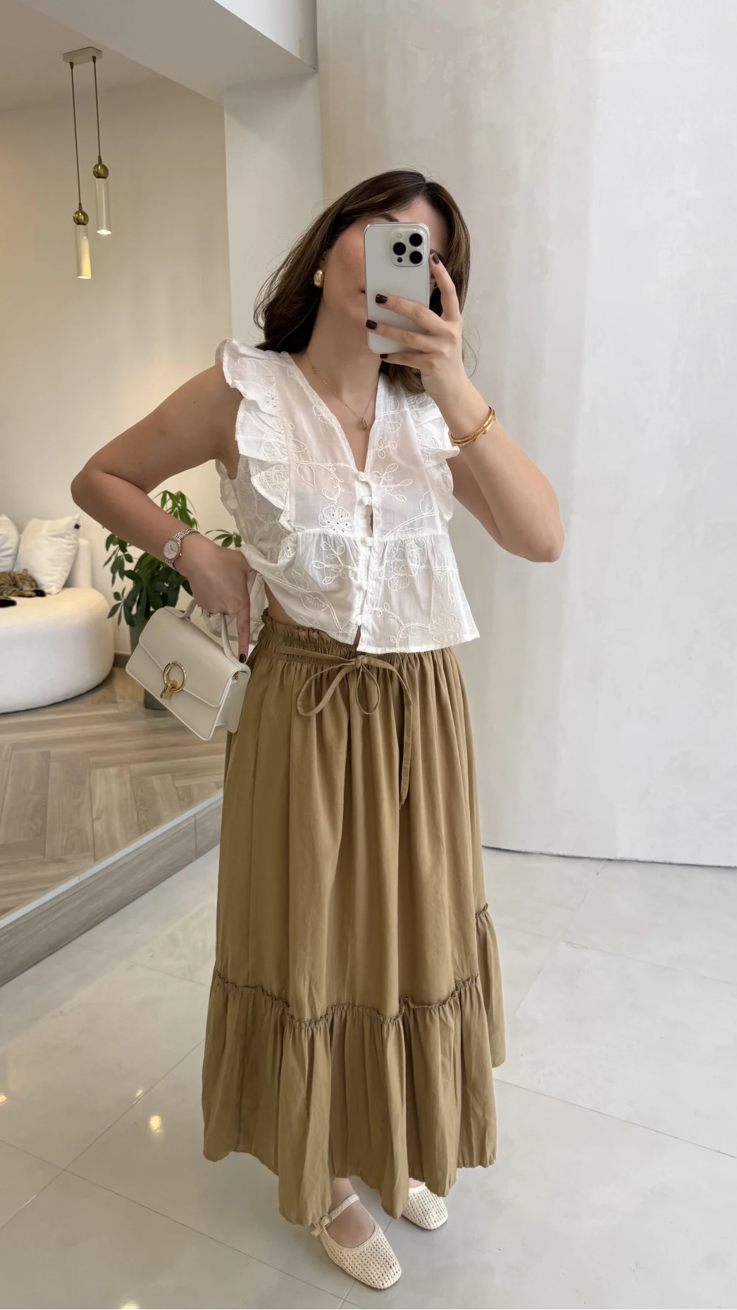 Beli Gipe Detaylı Midi Boy Etek - Camel - Kod: 1294