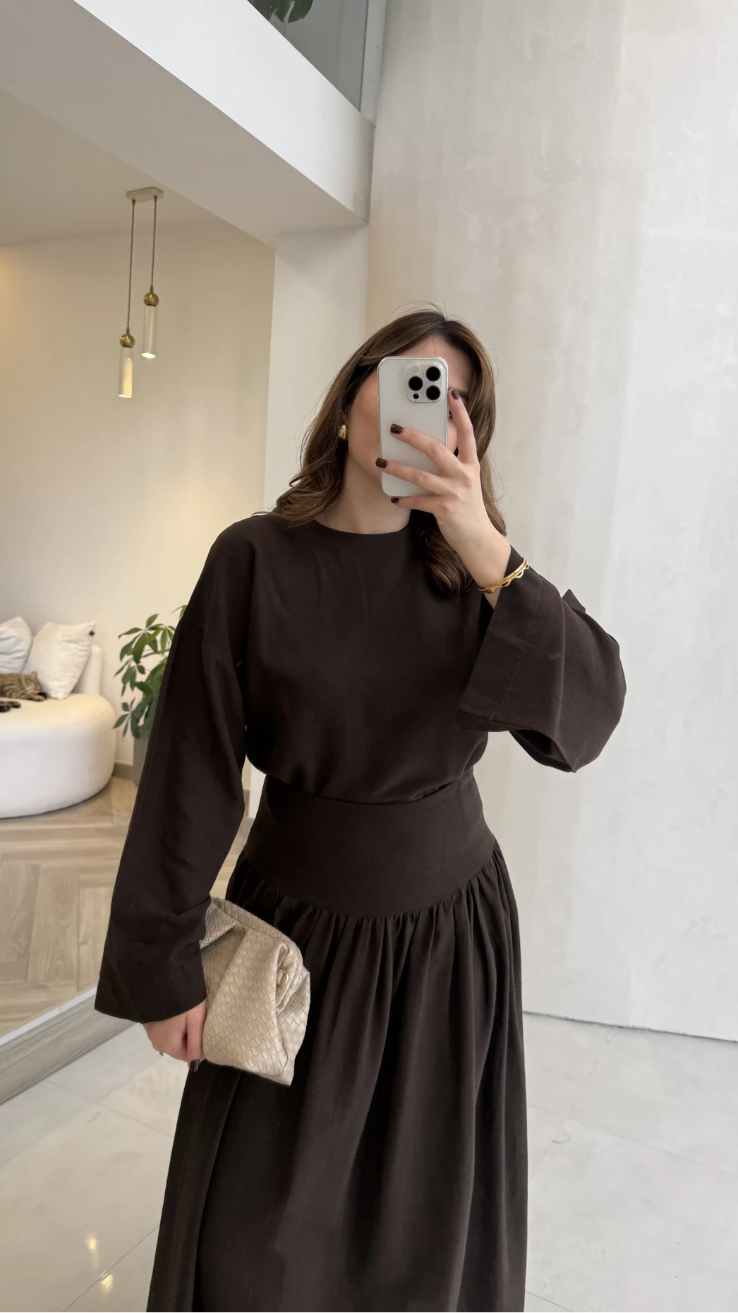 Catania Bel Detay Etek Bluz Takım - Acı Kahve - 6017