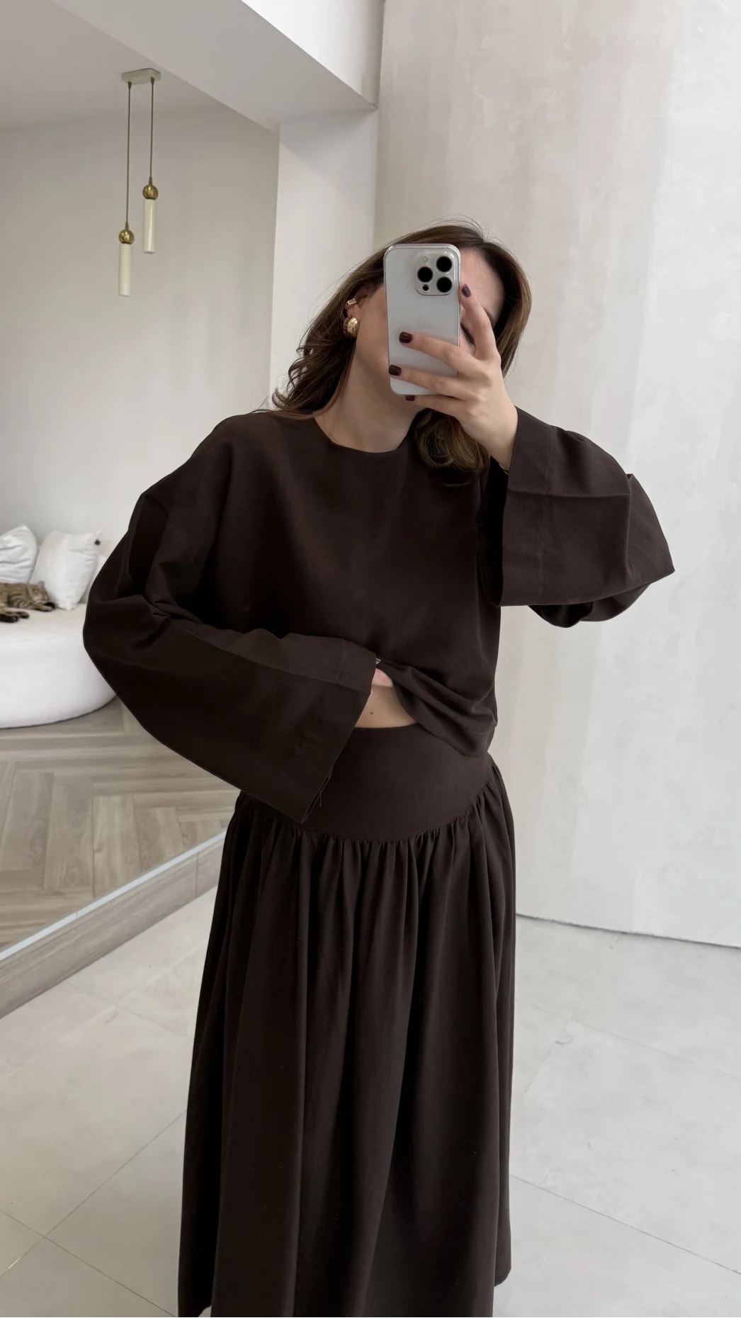 Catania Bel Detay Etek Bluz Takım - Acı Kahve - 6017