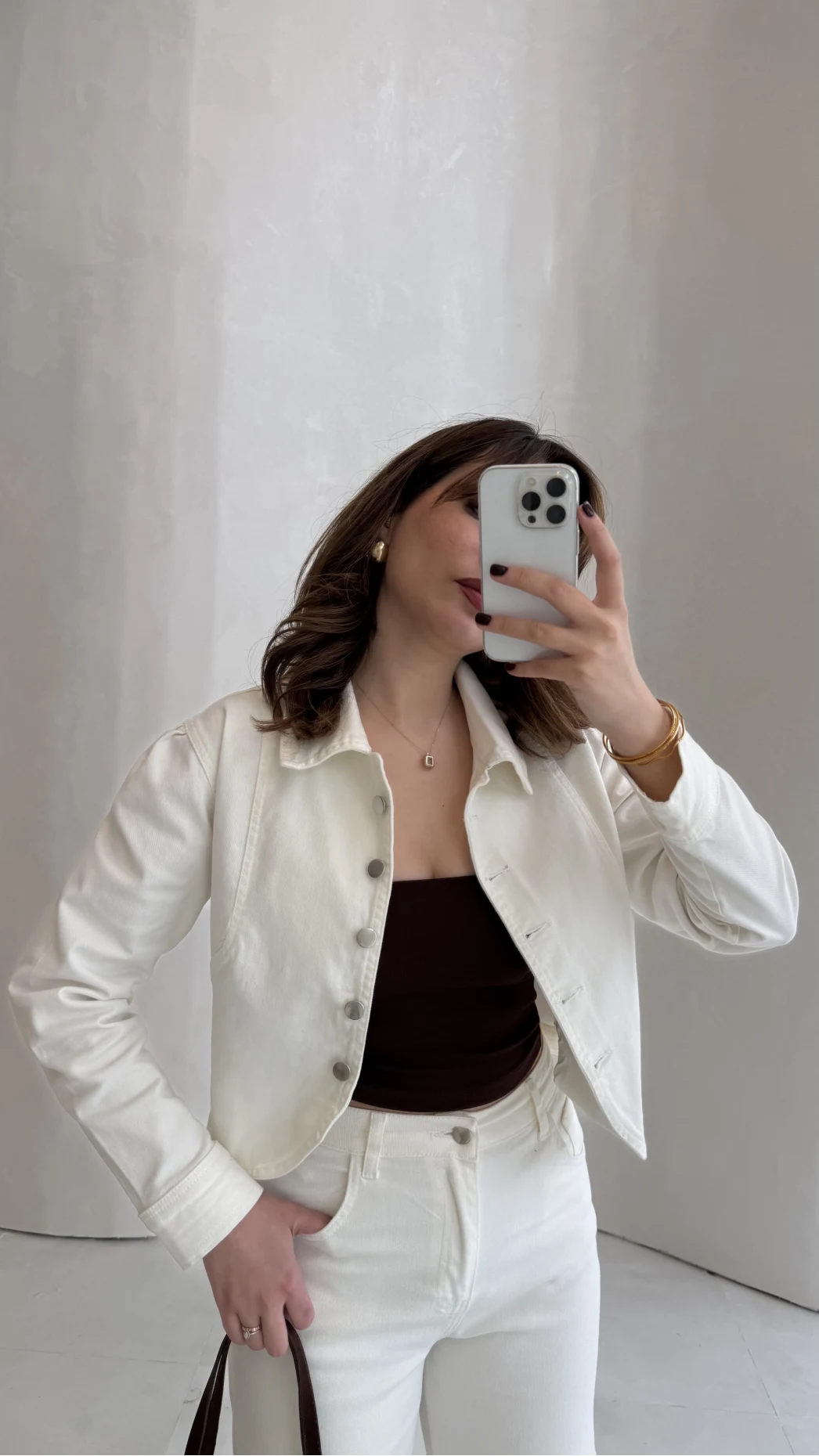 Denim Oval Kesim Kısa Ceket - Ekru - Kod: 0904