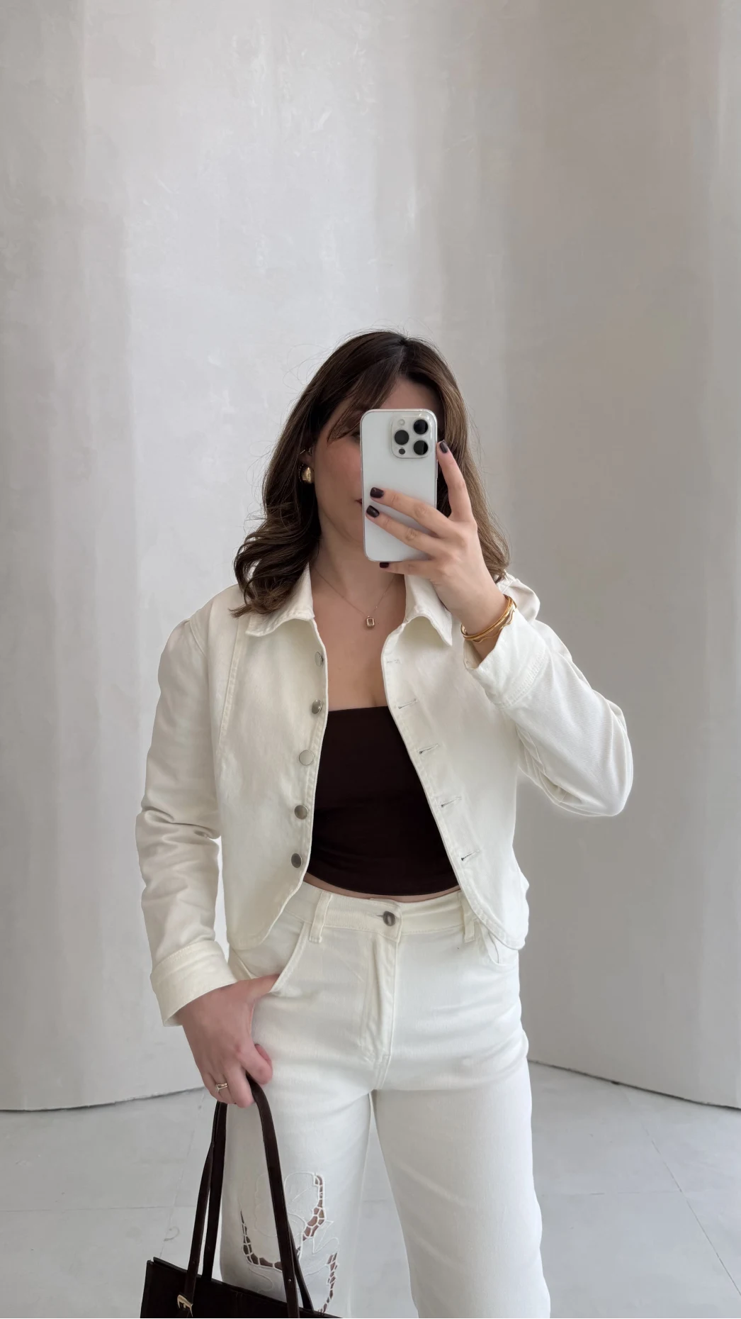 Denim Oval Kesim Kısa Ceket - Ekru - Kod: 0904