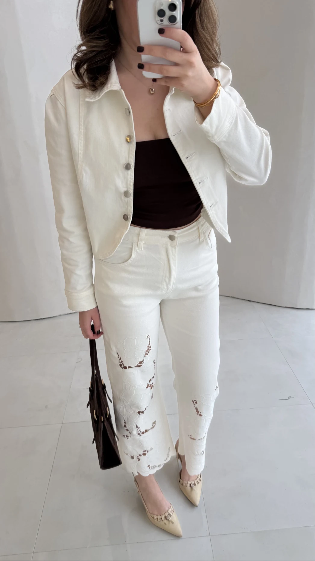 Denim Oval Kesim Kısa Ceket - Ekru - Kod: 0904