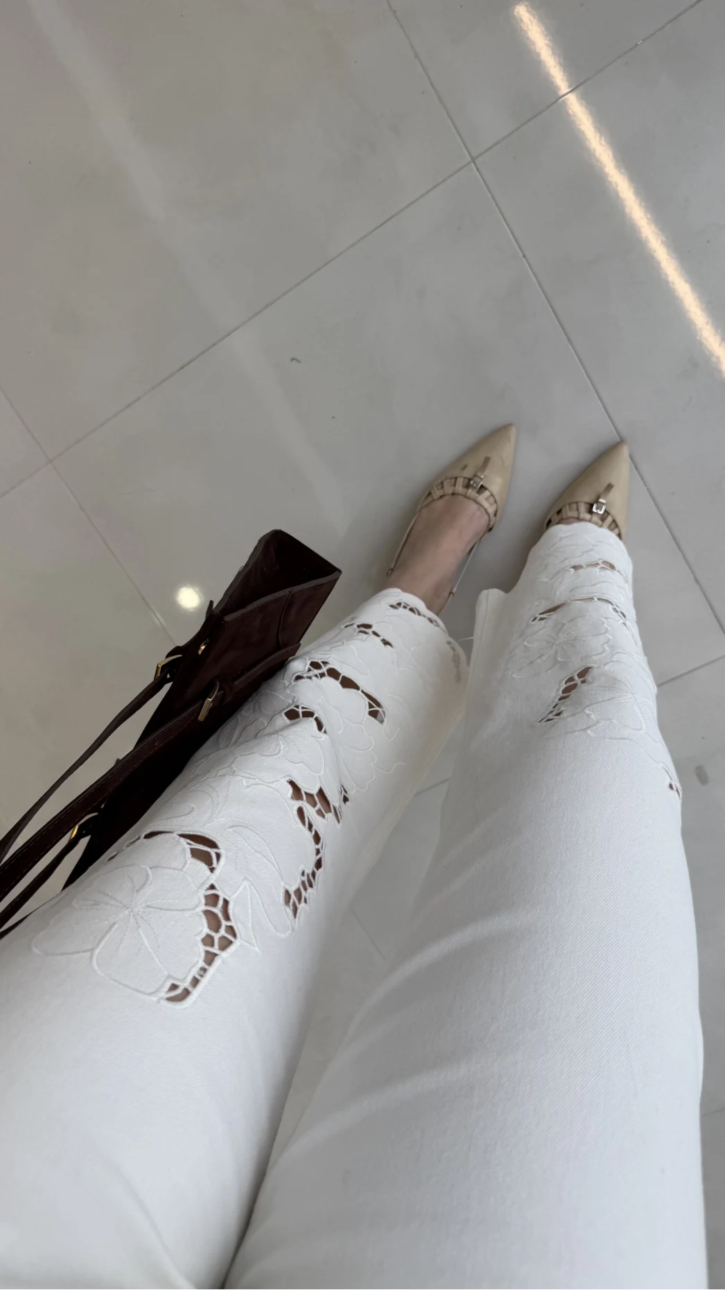 Ow Yüksek Bel Denim Nakışlı Pantolon - Ekru - Kod: 0904-1