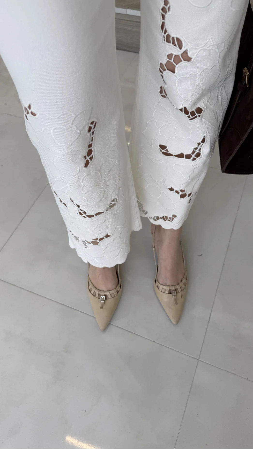 Ow Yüksek Bel Denim Nakışlı Pantolon - Ekru - Kod: 0904-1