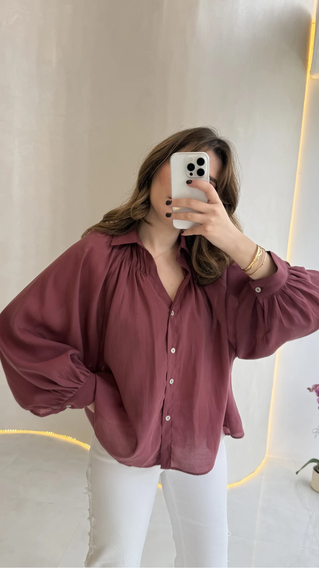 Gipeli Reglan Kol Oversize Gömlek - Bordo - Kod: 5018