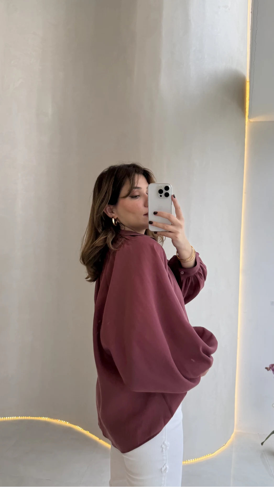 Gipeli Reglan Kol Oversize Gömlek - Bordo - Kod: 5018